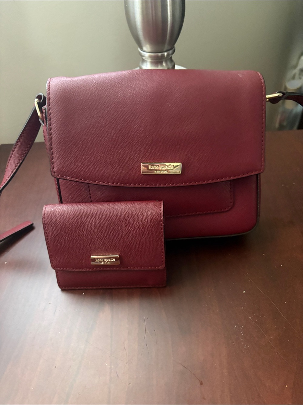 kate spade Burgundy Saffiano Crossbody with Matching Wallet